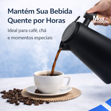 Carregar imagem no visualizador da galeria, Garrafa Termica 1L com Cabo de Madeira - A Garrafa Térmica Ideal para Manter seu Café Quente!