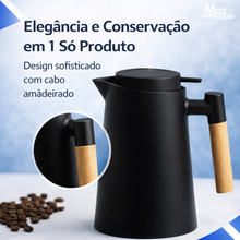 Carregar imagem no visualizador da galeria, Garrafa Termica 1L com Cabo de Madeira - A Garrafa Térmica Ideal para Manter seu Café Quente!
