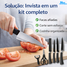Carregar imagem no visualizador da galeria, Jogo de Facas Inox Preto 6 Peças para Churrasco - Corte Preciso e Elegante