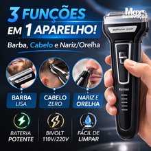 Carregar imagem no visualizador da galeria, Máquina De Barbear 3 Em 1 Barbeador Elétrico Shaver Aparador De Pelos Do Nariz E Orelhas Recarregável Usb Cor Preto E Azul