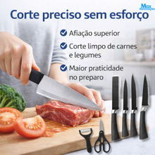 Carregar imagem no visualizador da galeria, Jogo de Facas Inox Preto 6 Peças para Churrasco - Corte Preciso e Elegante