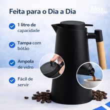 Carregar imagem no visualizador da galeria, Garrafa Termica 1L com Cabo de Madeira - A Garrafa Térmica Ideal para Manter seu Café Quente!