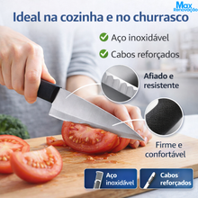 Carregar imagem no visualizador da galeria, Jogo de Facas Inox Preto 6 Peças para Churrasco - Corte Preciso e Elegante