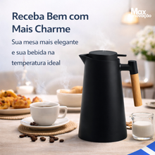 Carregar imagem no visualizador da galeria, Garrafa Termica 1L com Cabo de Madeira - A Garrafa Térmica Ideal para Manter seu Café Quente!
