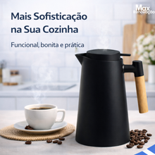 Carregar imagem no visualizador da galeria, Garrafa Termica 1L com Cabo de Madeira - A Garrafa Térmica Ideal para Manter seu Café Quente!