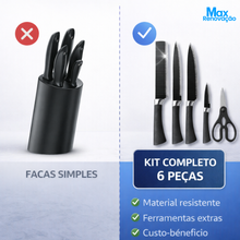 Carregar imagem no visualizador da galeria, Jogo de Facas Inox Preto 6 Peças para Churrasco - Corte Preciso e Elegante