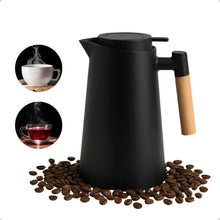 Carregar imagem no visualizador da galeria, GARRAFA TÉRMICA 1L COM CABO DE MADEIRA — SEU CAFÉ QUENTE!