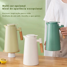 Carregar imagem no visualizador da galeria, Garrafa Termica 1L com Cabo de Madeira - A Garrafa Térmica Ideal para Manter seu Café Quente!