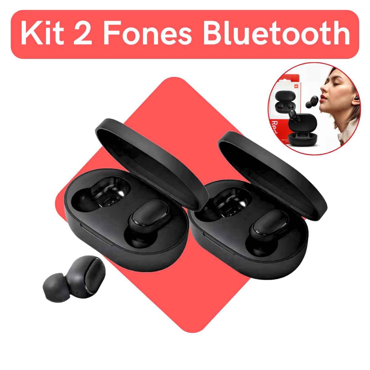 PAR de Fone de Ouvido TWS Bluetooh 5.0 REDMI Recarregável com Microfone