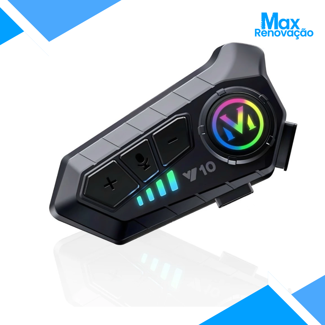 Intercomunicador Bluetooth V10 para Capacete – Som Hi-Fi, Redução de Ruído e LED RGB