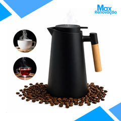 Garrafa Termica 1L com Cabo de Madeira - A Garrafa Térmica Ideal para Manter seu Café Quente!