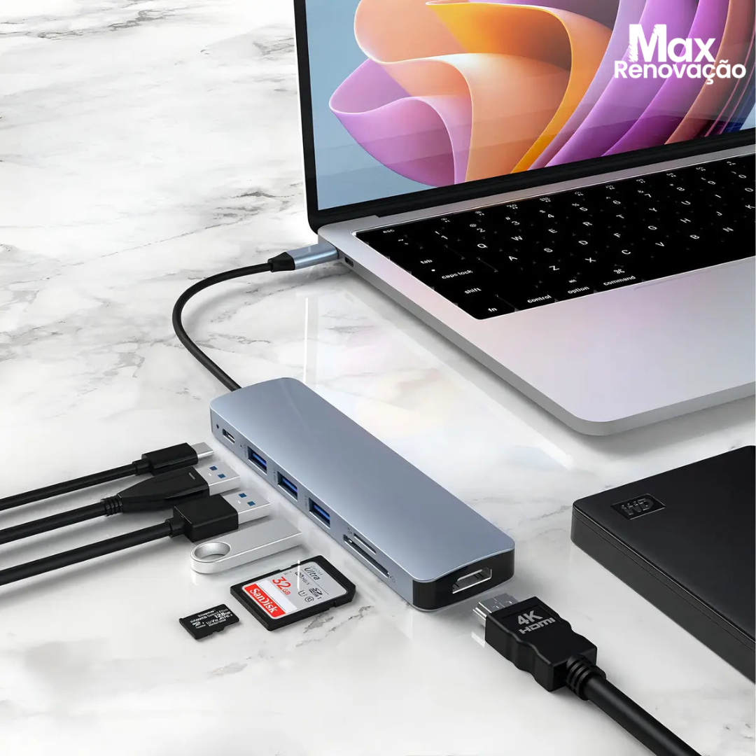 Hub Adaptador USB-C 7 em 1 HDMI 4K Alumínio Premium