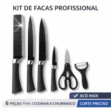 Carregar imagem no visualizador da galeria, Jogo de Facas Inox Preto 6 Peças para Churrasco - Corte Preciso e Elegante

