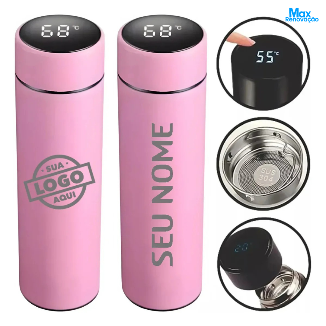 Garrafa Térmica Digital Rosa Personalizada na Max Renovação