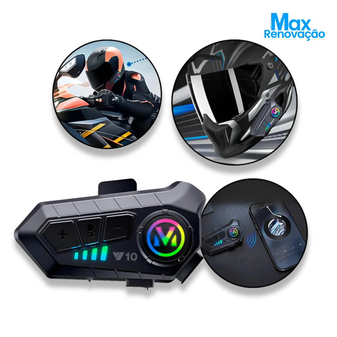 Intercomunicador Bluetooth V10 para Capacete – Som Hi-Fi, Redução de Ruído e LED RGB