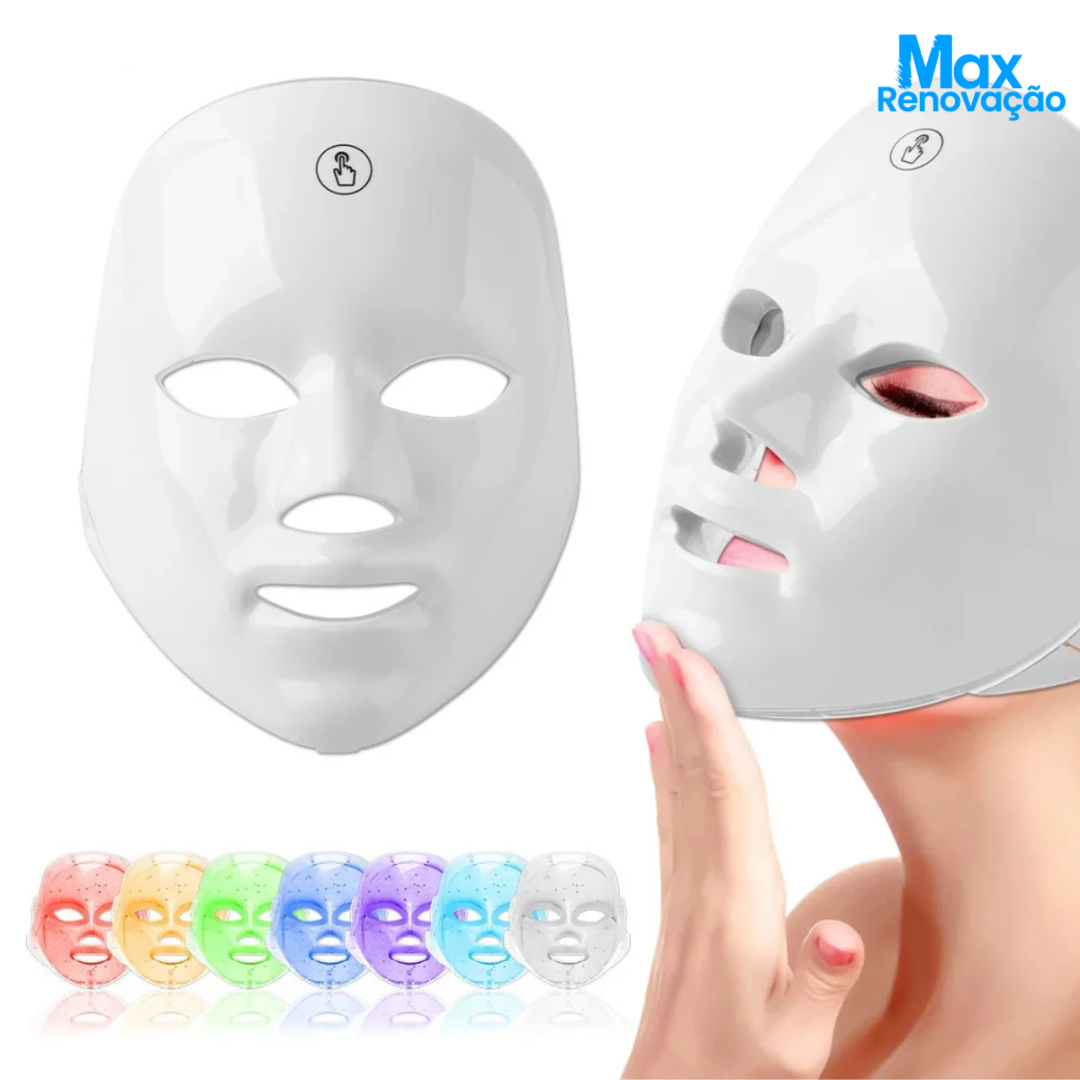Máscara Facial LED 7 Cores Fototerapia Pele! - Max Renovação