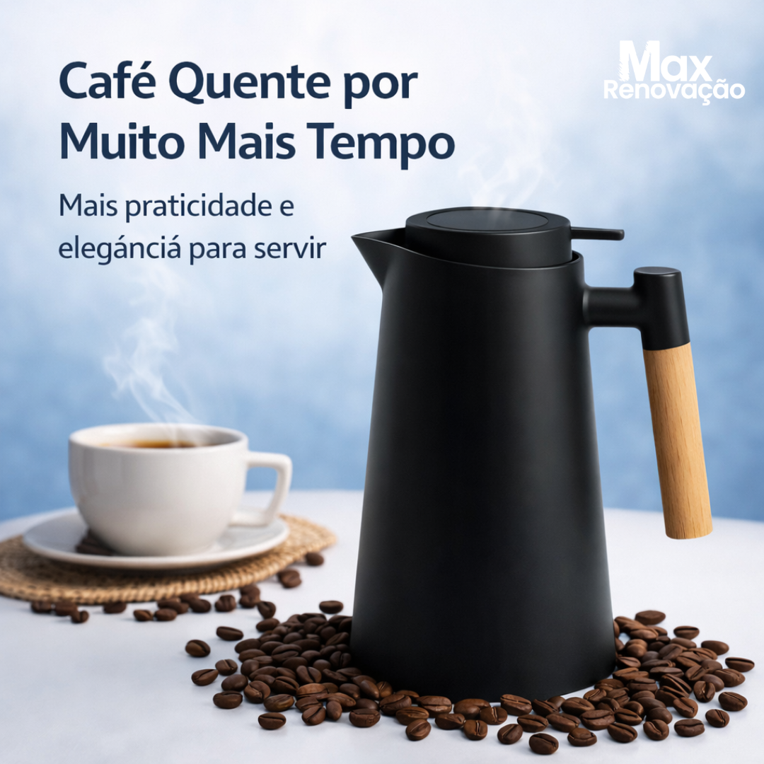 Garrafa Termica 1L com Cabo de Madeira - A Garrafa Térmica Ideal para Manter seu Café Quente!