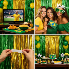 Carregar imagem no visualizador da galeria, Cortina Metalizada Franja Verde e Dourada Max Renovação
