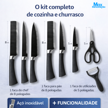 Carregar imagem no visualizador da galeria, Jogo de Facas Inox Preto 6 Peças para Churrasco - Corte Preciso e Elegante
