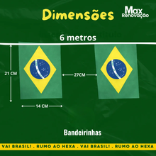 Carregar imagem no visualizador da galeria, Varal de 20 Bandeirinhas Brasil 6 Metros – Copa do Mundo
