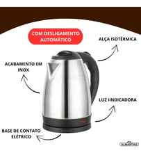 Carregar imagem no visualizador da galeria, Chaleira Eletrica 1,8 Litros em Inox com Trava de Segurança e Desligamento Automático 127v
