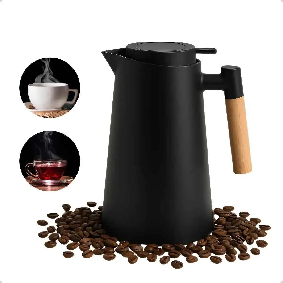 GARRAFA TÉRMICA 1L COM CABO DE MADEIRA — SEU CAFÉ QUENTE!
