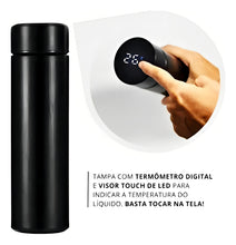 Carregar imagem no visualizador da galeria, Garrafa Personalizada Térmica com LED e Termômetro (500ml) - Preto
