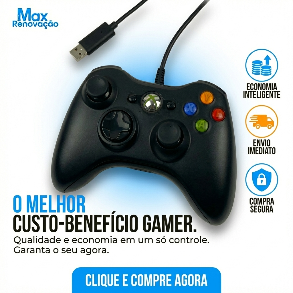 Controle Gamer Joystick Compatível Xbox 360 E Pc Notebook Com Fio Usb Plug Play Zero Delay Vibração