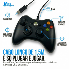 Carregar imagem no visualizador da galeria, Controle Gamer Joystick Compatível Xbox 360 E Pc Notebook Com Fio Usb Plug Play Zero Delay Vibração
