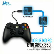 Carregar imagem no visualizador da galeria, Controle Gamer Joystick Compatível Xbox 360 E Pc Notebook Com Fio Usb Plug Play Zero Delay Vibração
