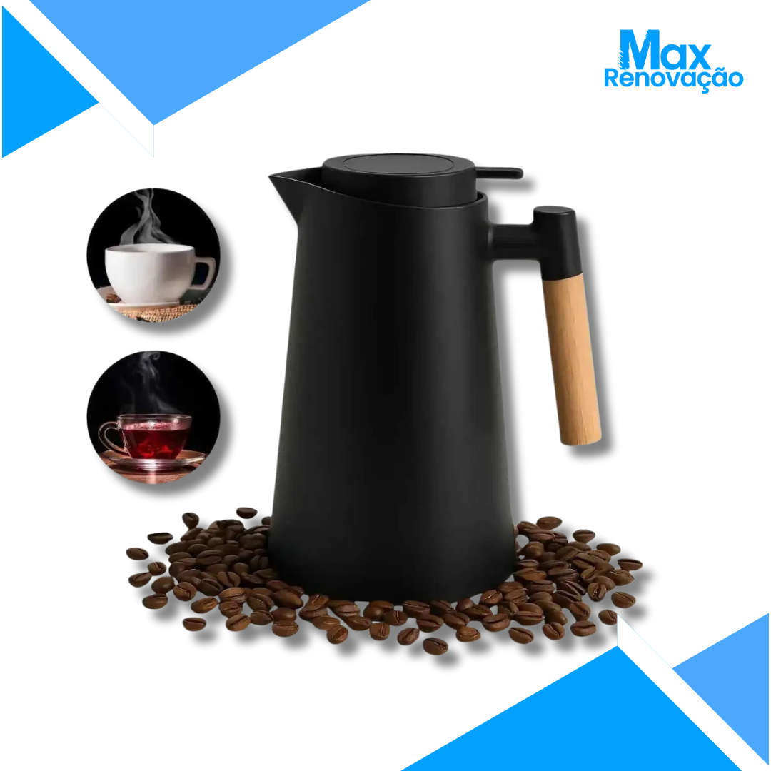 Garrafa Termica 1L com Cabo de Madeira - A Garrafa Térmica Ideal para Manter seu Café Quente!