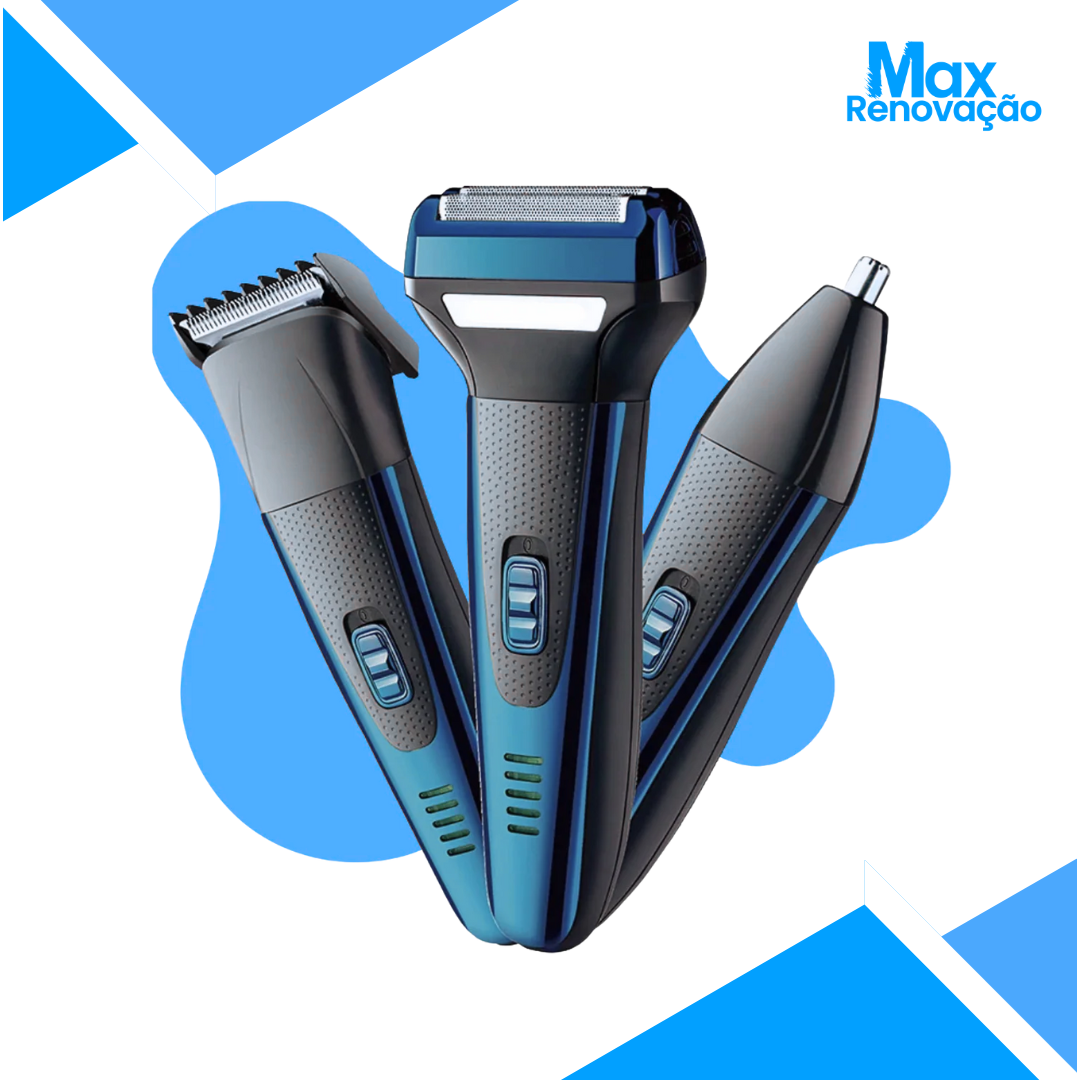 Máquina De Barbear 3 Em 1 Barbeador Elétrico Shaver Aparador De Pelos Do Nariz E Orelhas Recarregável Usb Cor Preto E Azul