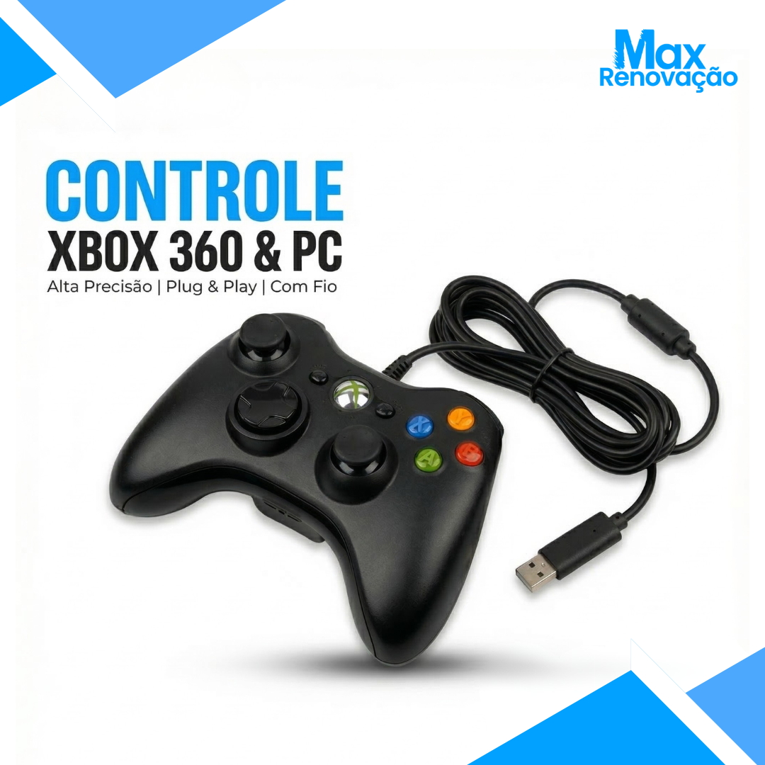 Controle Gamer Joystick Compatível Xbox 360 E Pc Notebook Com Fio Usb Plug Play Zero Delay Vibração