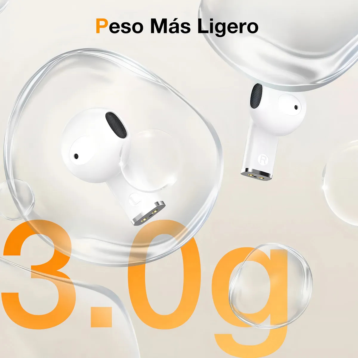 Branco - Fones de Ouvido Bluetooth 5.3 AUT209 – Intra‑auriculares com microfone viva‑voz