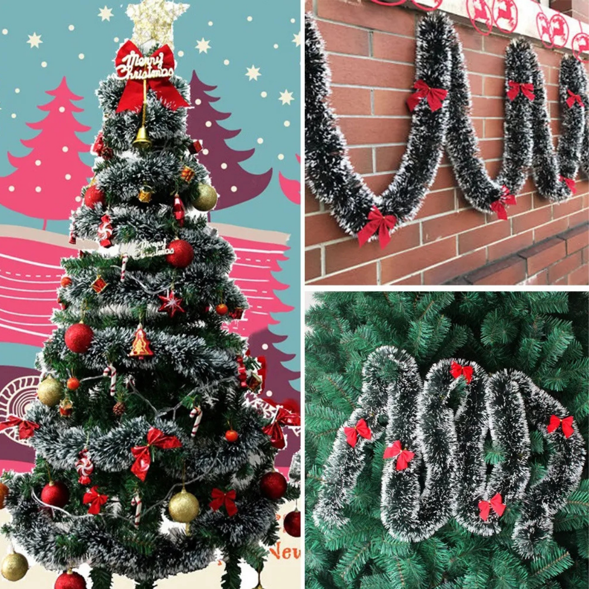 Conjunto 2 Festão de Natal c/ Ponta Branca Nevado Longo 2 metros Enfeite Natal - F048