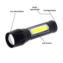 Carregar imagem no visualizador da galeria, Mini Lanterna de Bolso Luz Branca e Luz Lateral Bateria Recarregável LAN-7006
