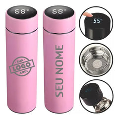 Garrafa Térmica Digital Rosa Personalizada na Max Renovação