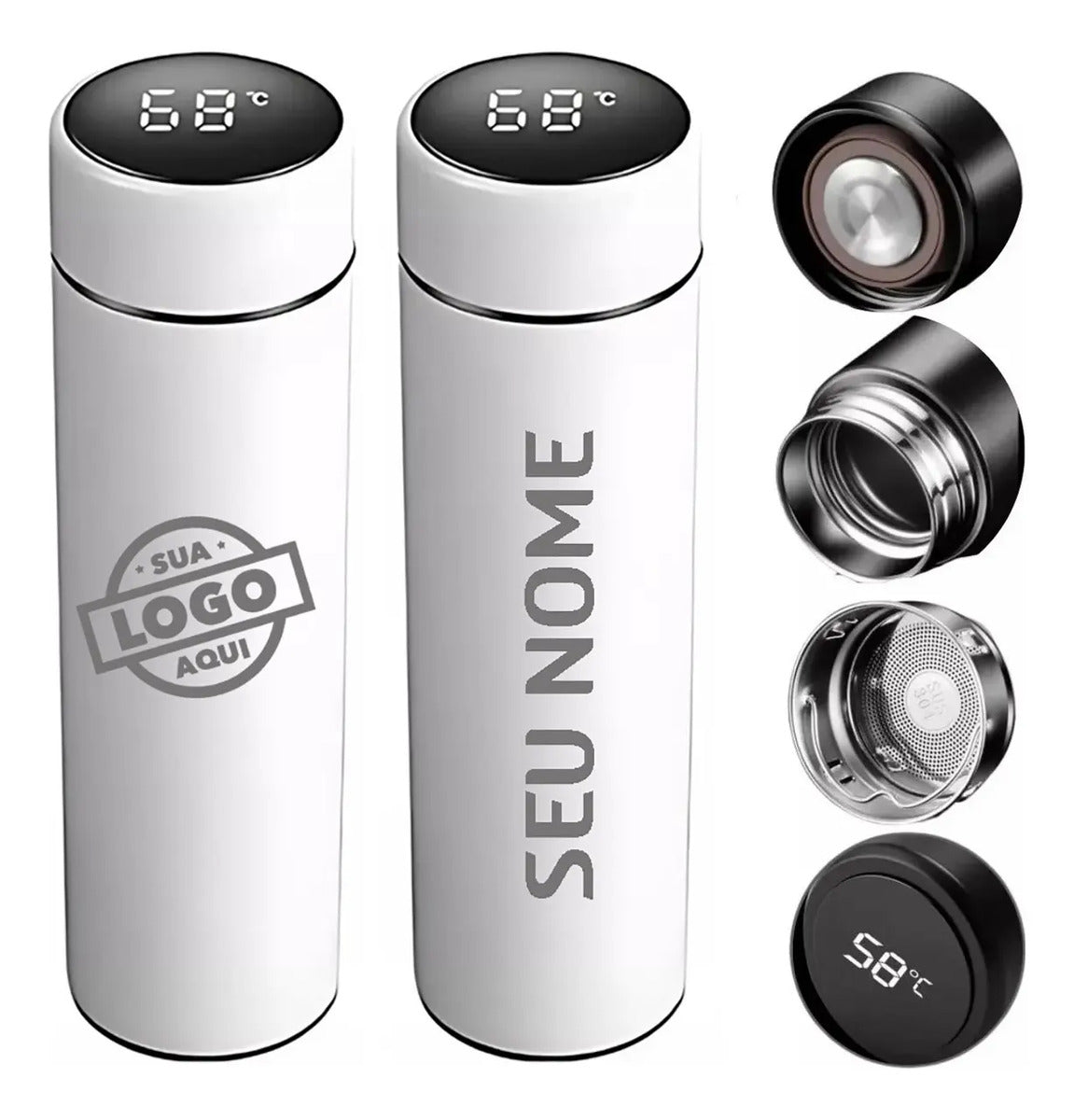 Garrafa Térmica Digital Branca Personalizada Max Renovação