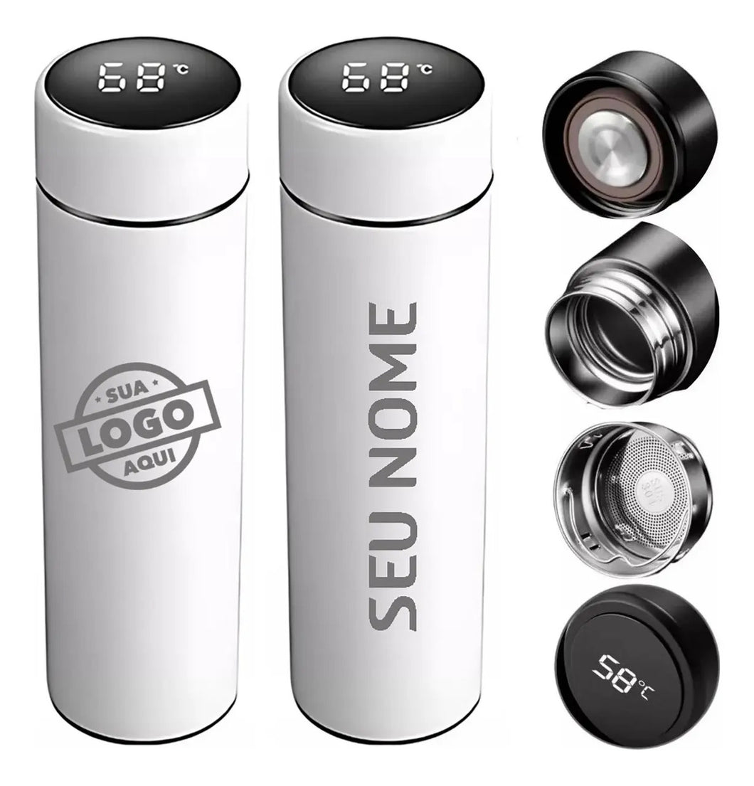 Garrafa Térmica Digital Branca Personalizada Max Renovação