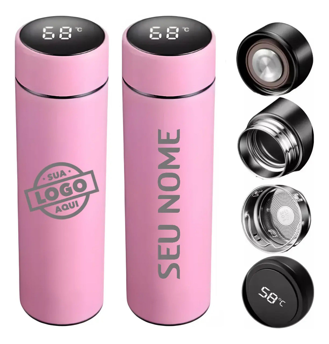 Garrafa Térmica Digital Rosa Personalizada na Max Renovação
