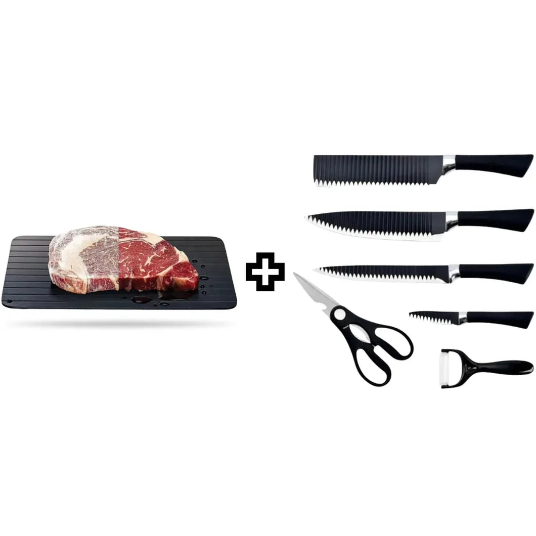 Kit Profissional de Facas 6 Peças + Tábua Descongela Rápido